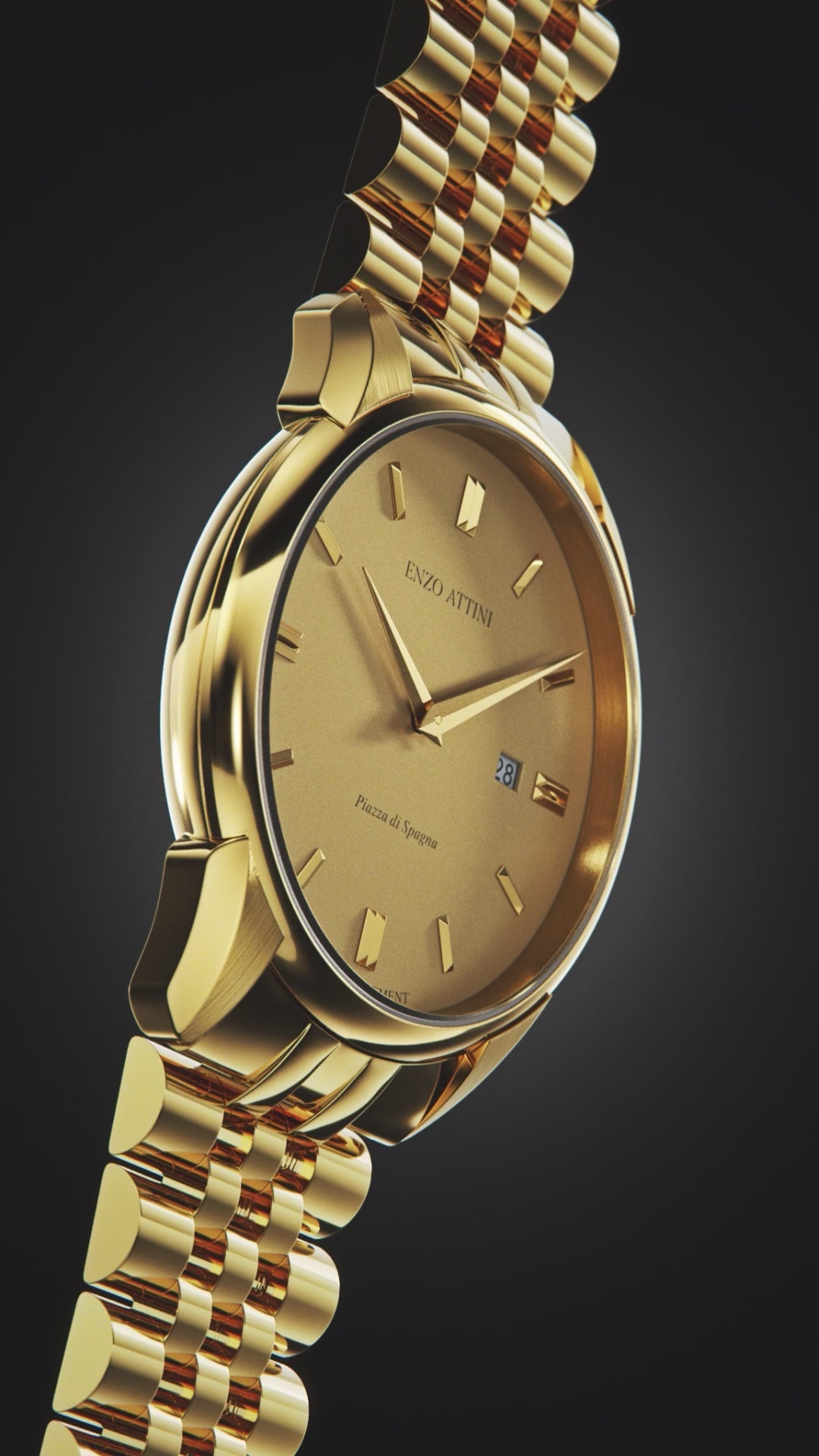 Piazza di Spagna, Roma / President Bracelet, Gold Color, Swiss Movement
