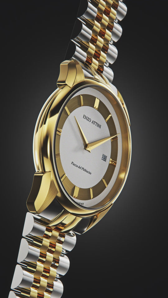NEW Piazza del Plebiscito / President Bracelet, Silver & Gold Color, Swiss Movement.
