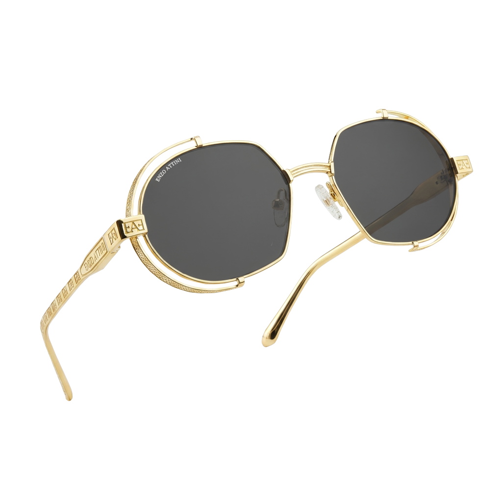 Syze dielli për meshkuj modeli Mount Everest ll black nga Enzo Attini me skelet gold dhe lente mbrojtëse, logo