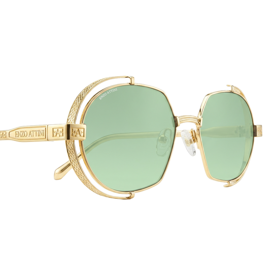 Syze dielli për meshkuj modeli Mount Everest ll green nga Enzo Attini me skelet gold dhe lente mbrojtëse, lentet UVA dhe UVB, logo 