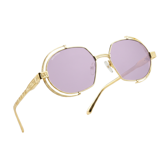 Syze dielli për femra modeli Mount Everest ll purple nga Enzo Attini me skelet gold dhe lente mbrojtëse, lentet UVA dhe UVB, logo 