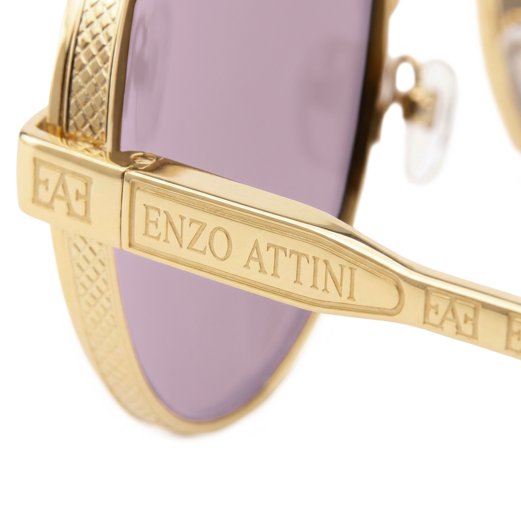 Syze dielli për meshkuj modeli Mount Everest ll purple nga Enzo Attini me skelet gold dhe lente mbrojtëse, lentet UVA dhe UVB, logo dhe detaje