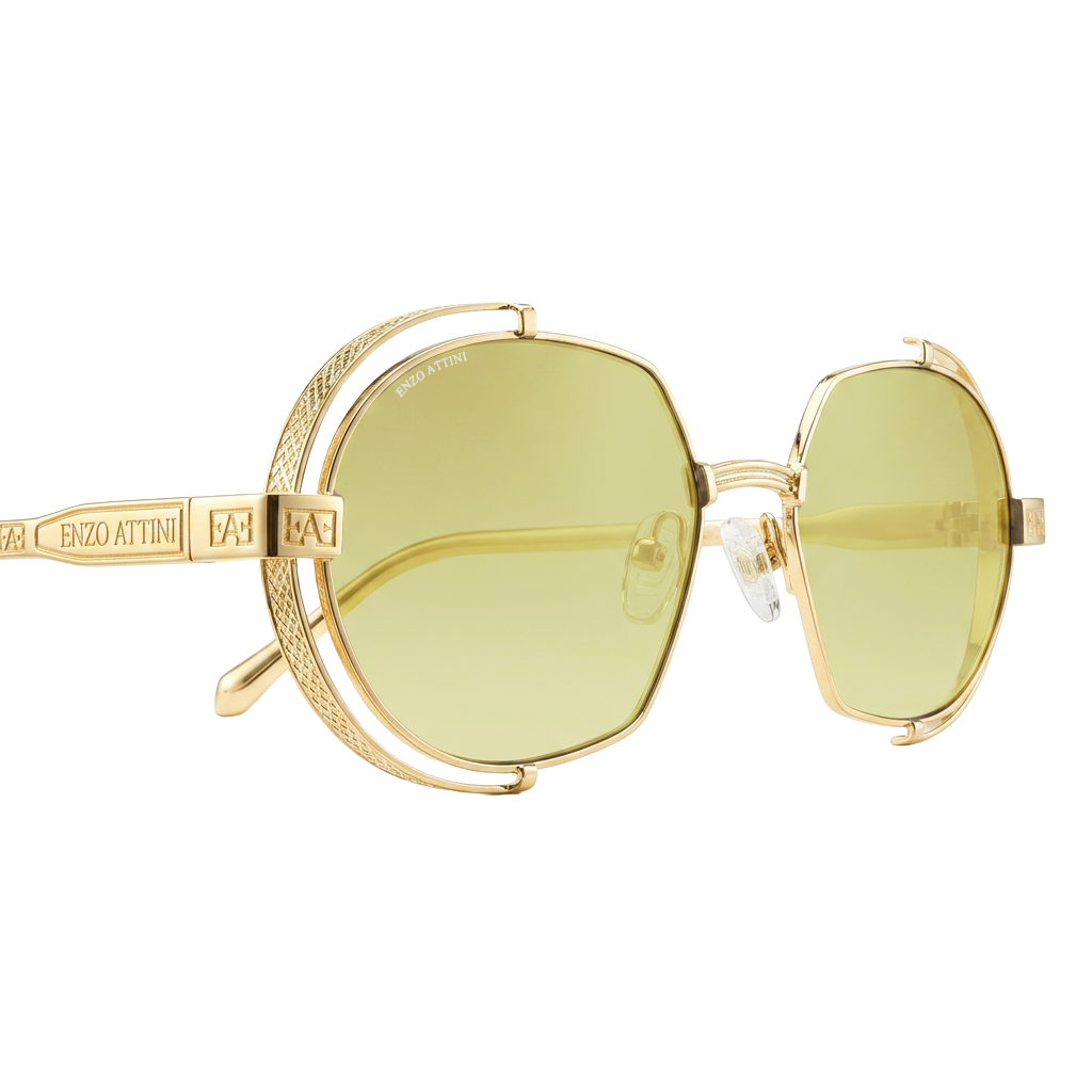 Syze dielli për femra modeli Mount Everest ll yellow, nga Enzo Attini me skelet gold dhe lente mbrojtëse, detaje