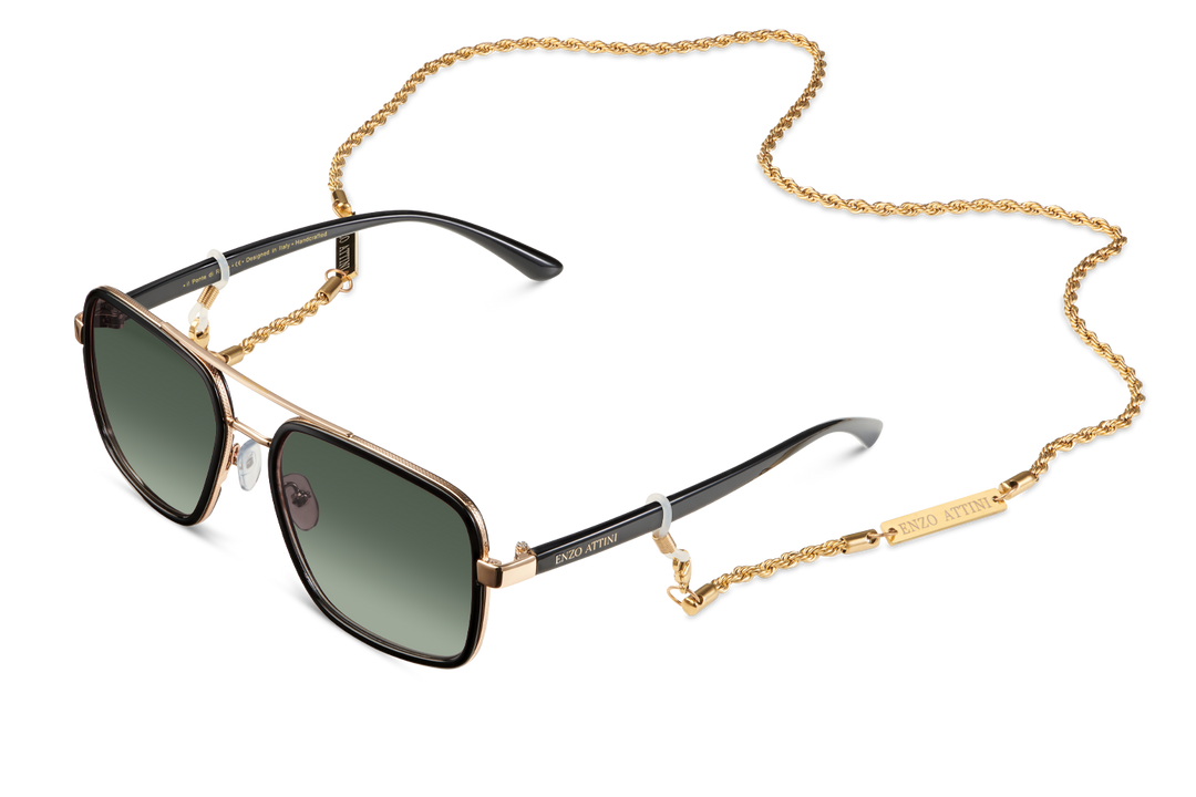 Syze dielli për femra modeli Il Ponte di Rialto green nga Enzo Attini me skelet të zi dhe lente mbrojtëse, chain