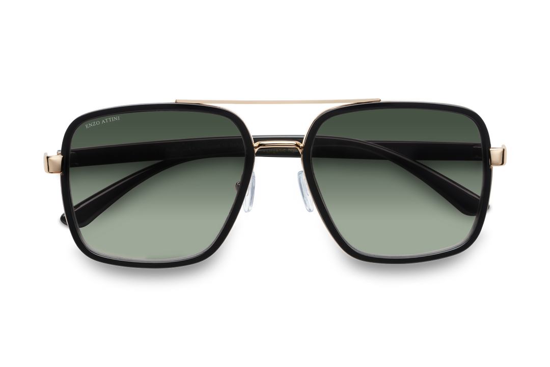 Syze dielli për femra modeli Il Ponte di Rialto green nga Enzo Attini me skelet të zi dhe lente mbrojtëse, le polarizuar, meshkuj