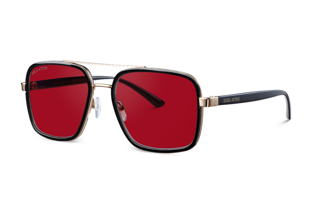 Syze dielli për femra modeli Il Ponte di Rialto red nga Enzo Attini me skelet të zi dhe lente mbrojtëse, detaje, meshkuj