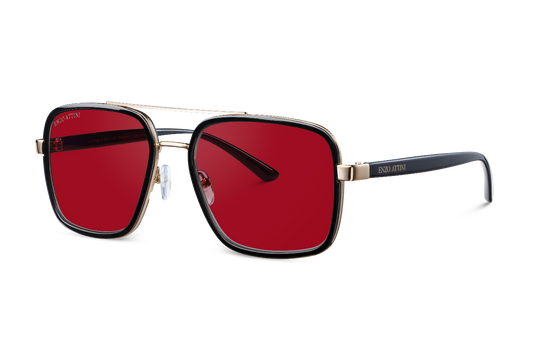 Syze dielli për femra modeli Il Ponte di Rialto red nga Enzo Attini me skelet të zi dhe lente mbrojtëse, detaje, meshkuj