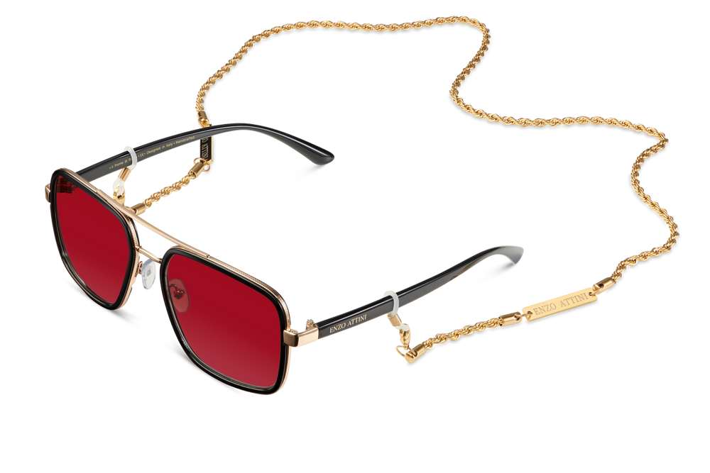 Syze dielli për femra modeli Il Ponte di Rialto red nga Enzo Attini me skelet të zi dhe lente mbrojtëse, chain, meshkuj