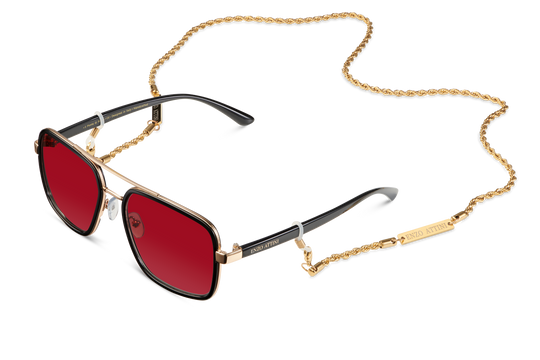 Syze dielli për femra modeli Il Ponte di Rialto red nga Enzo Attini me skelet të zi dhe lente mbrojtëse, chain, meshkuj