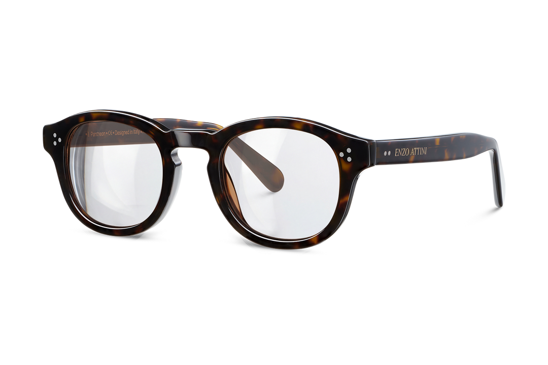 Syze optike për femra dhe meshkuj modeli Il Pantheon nga Enzo Attini me skelet  dark tortoise red, lentet me mbrojtje UV 400, logo