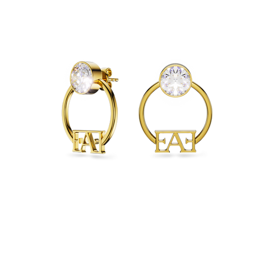 Vathë Nova Hoop nga Enzo Attini me formë ovale dhe gur zirkoni të bardhë shkëlqyes, pamja anash