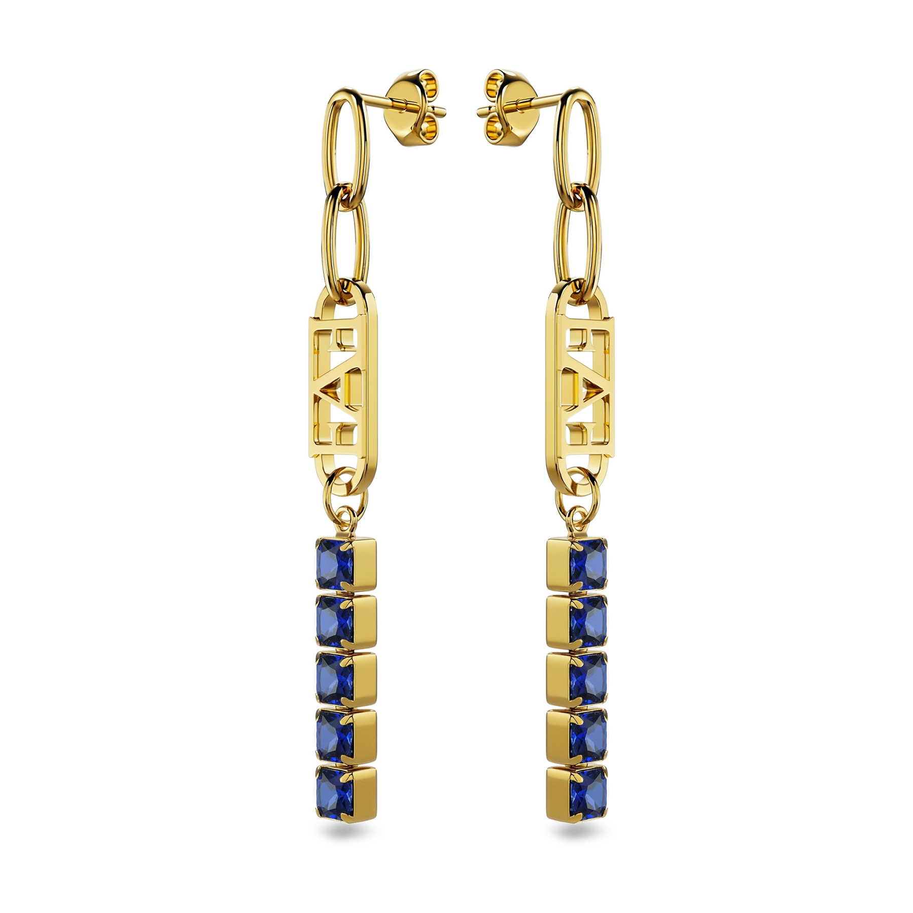 Vathë Glam Tennis Chain Enzo Attini me zinxhir me gurë zirkoni blu dhe emblemën e logos, përballë