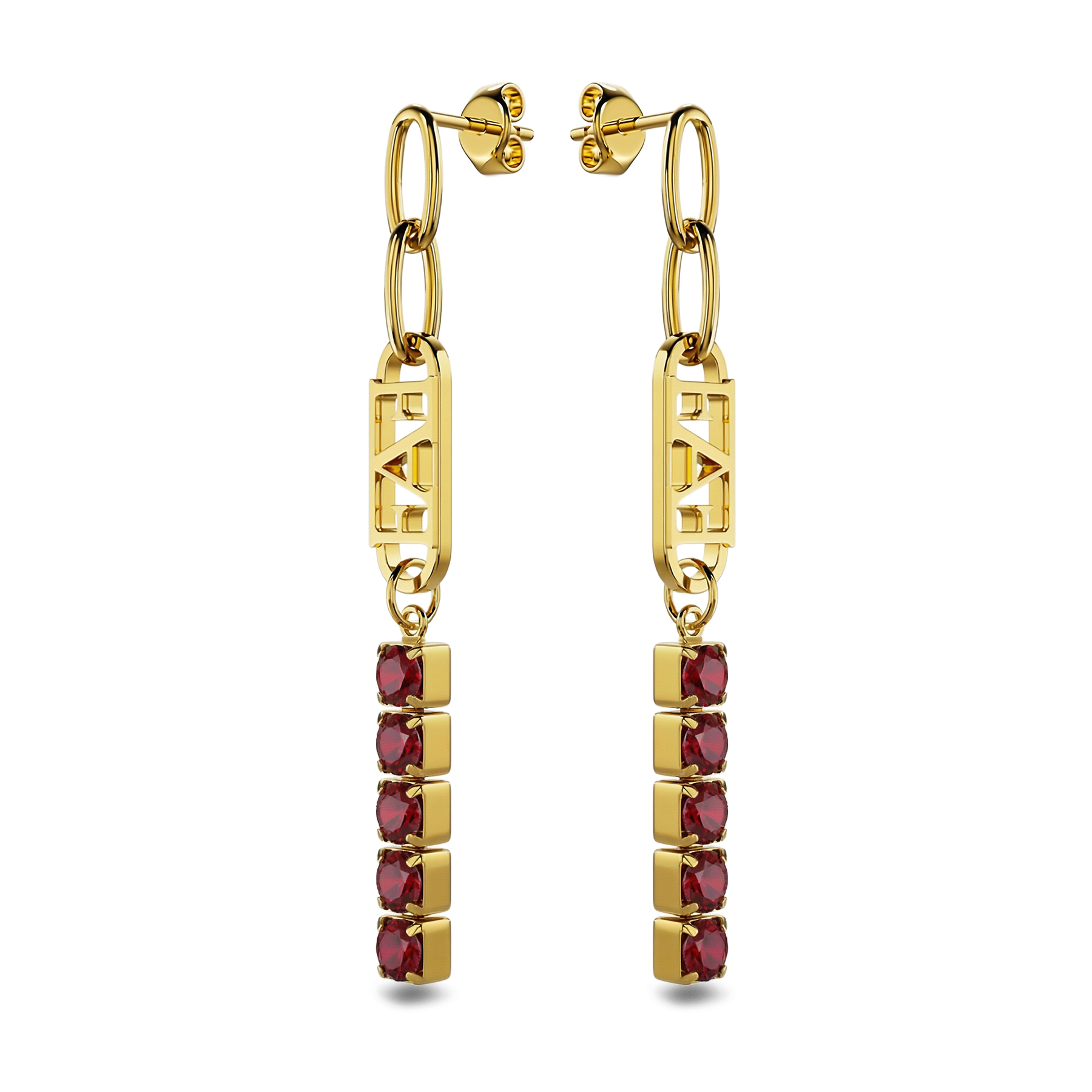 Vathë Glam Tennis Chain Enzo Attini me zinxhir me gurë zirkoni  të kuq dhe emblemën e logos, përballë