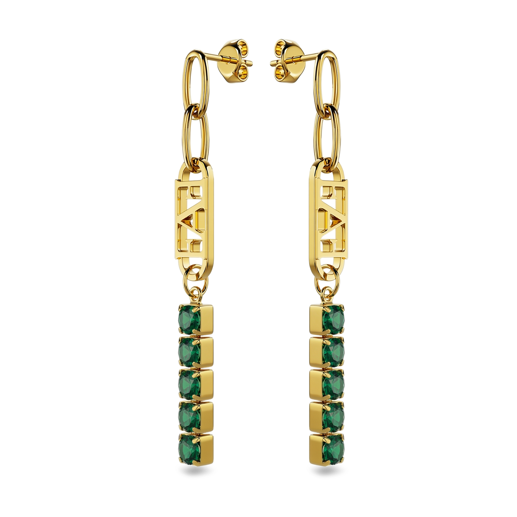 Vathë Glam Tennis Chain Enzo Attini me zinxhir me gurë zirkoni jeshil dhe emblemën e logos, përballë