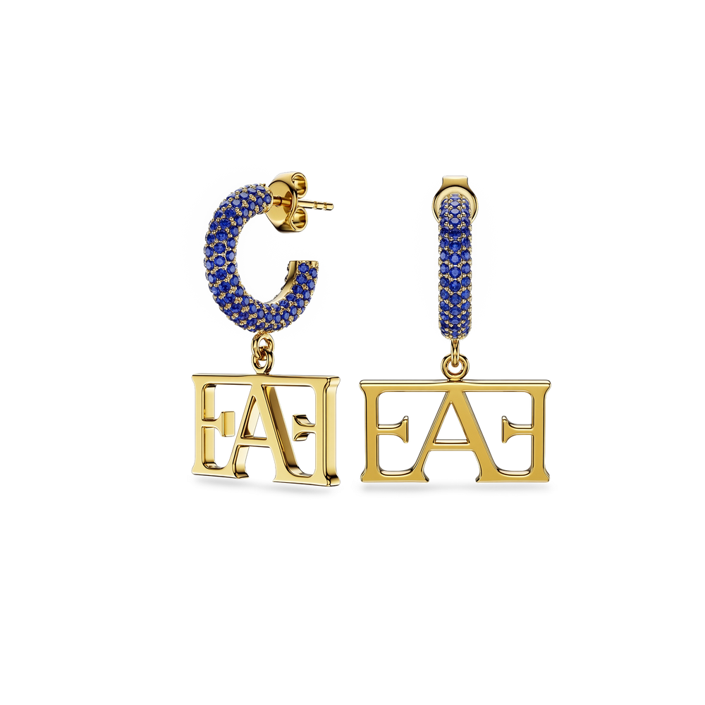 Vathë My Enzo Attini me varëse monogramë dhe rreth me gurë zirkon blu- pamje anash