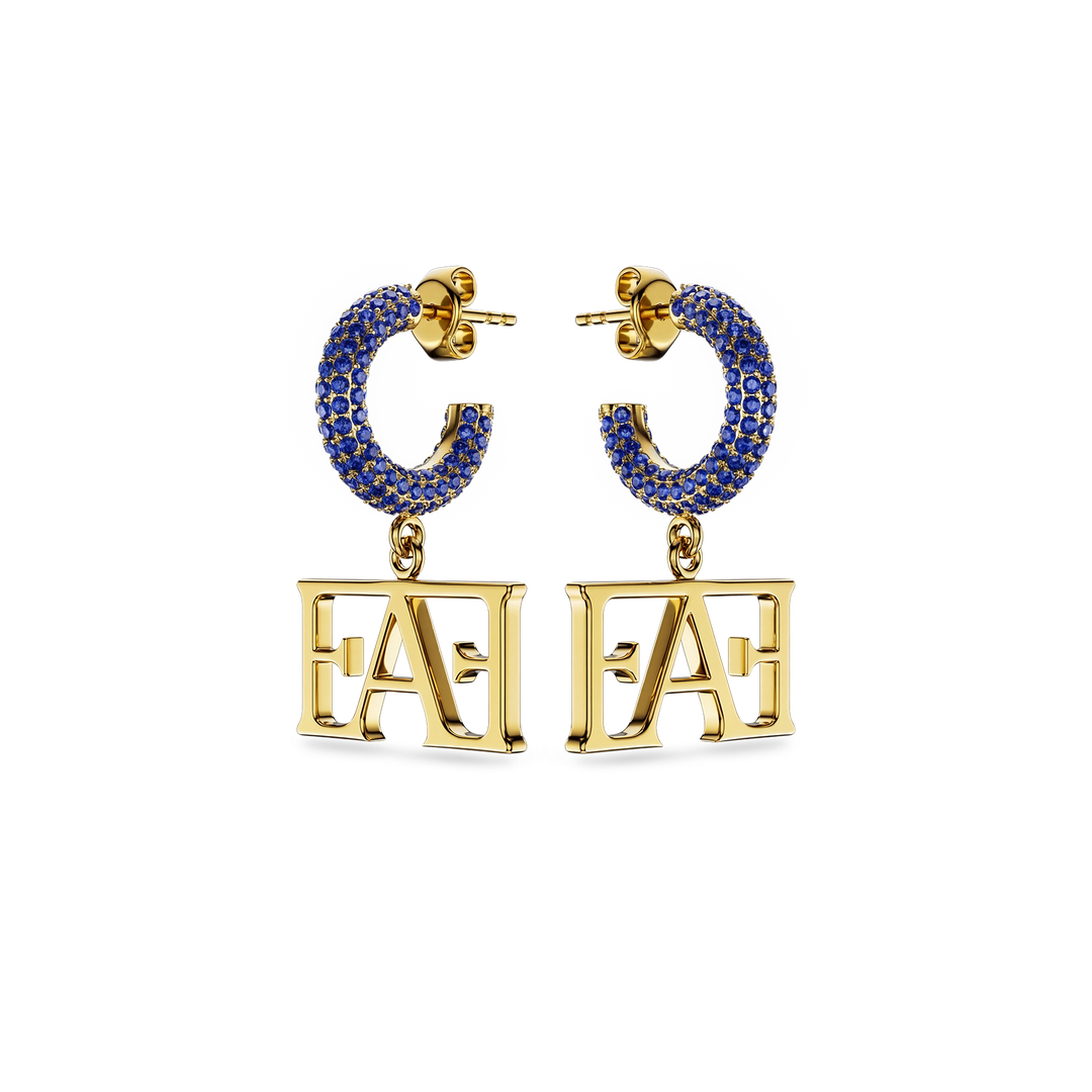 Vathë My Enzo Attini me varëse monogramë dhe rreth me gurë zirkon blu- pamje përballë