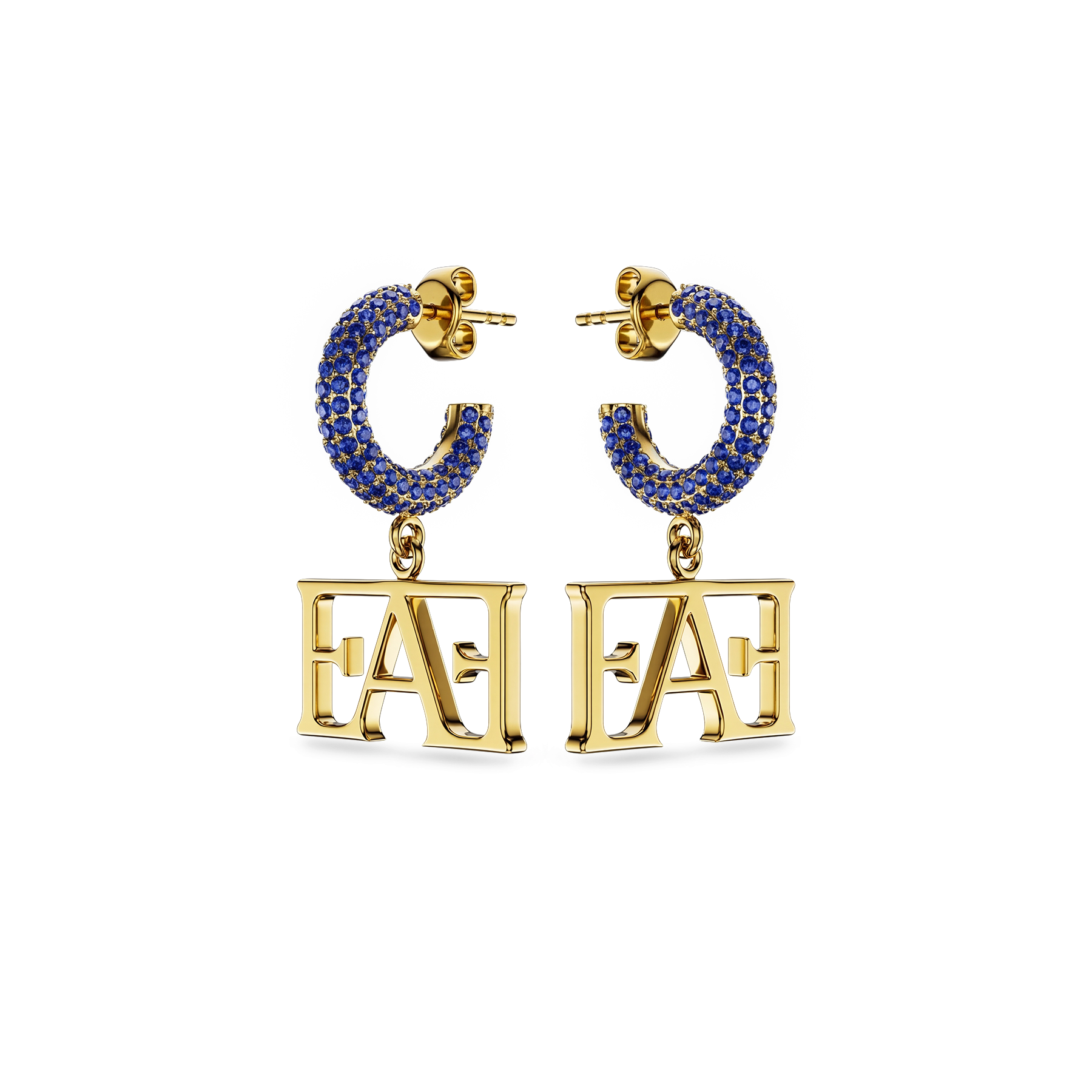 Vathë My Enzo Attini me varëse monogramë dhe rreth me gurë zirkon blu- pamje përballë