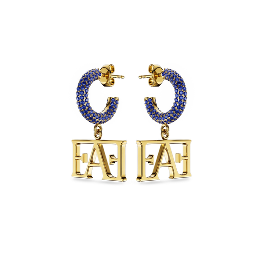 Vathë My Enzo Attini me varëse monogramë dhe rreth me gurë zirkon blu- pamje përballë