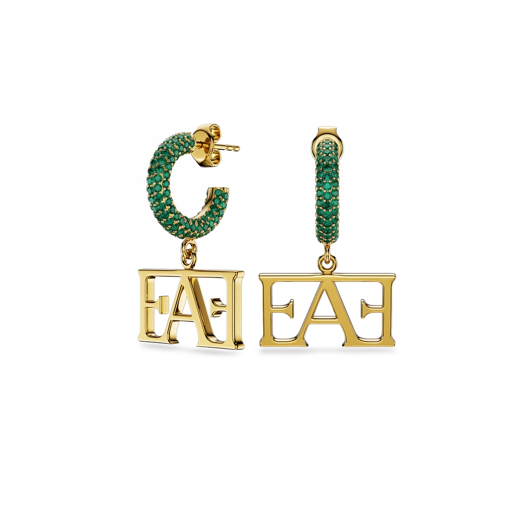 Vathë My Enzo Attini me varëse monogramë dhe rreth me gurë zirkon jeshil - pamje anash