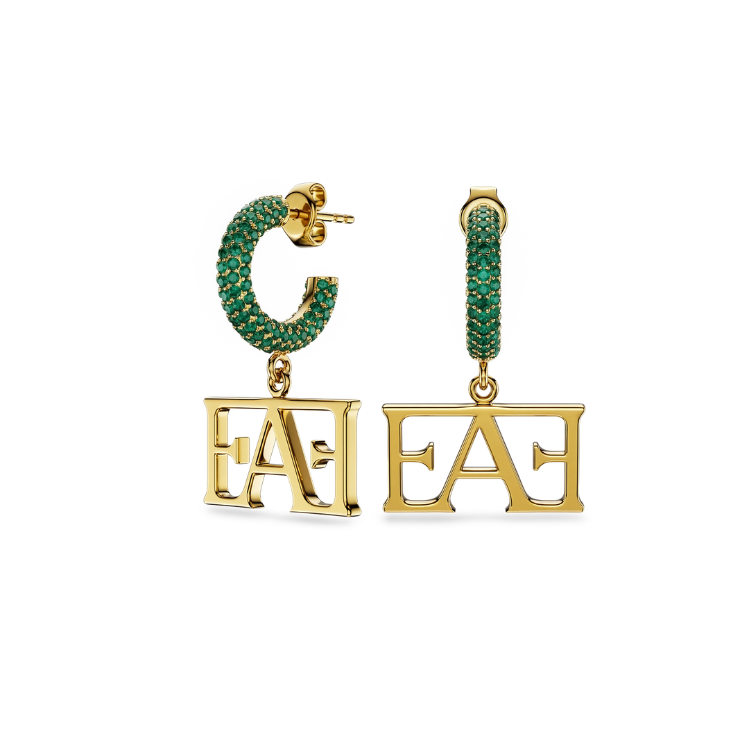 Vathë My Enzo Attini me varëse monogramë dhe rreth me gurë zirkon jeshil - pamje anash