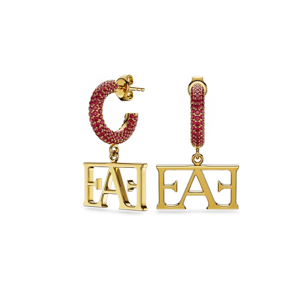 Vathë My Enzo Attini me varëse monogramë dhe rreth me gurë zirkon të kuq - pamje anash