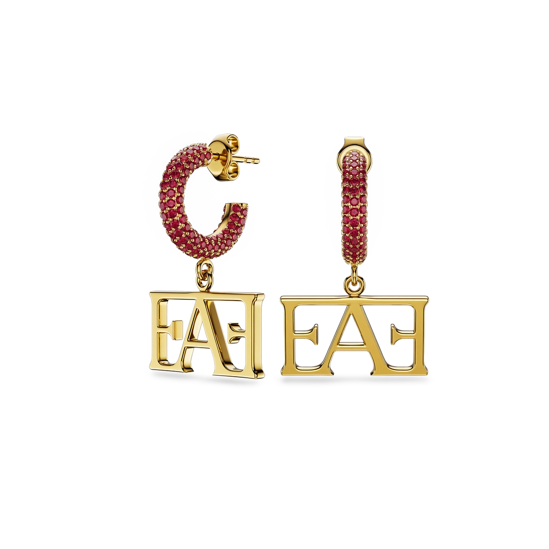 Vathë My Enzo Attini me varëse monogramë dhe rreth me gurë zirkon të kuq - pamje anash