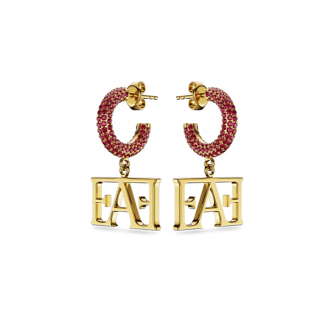 Vathë My Enzo Attini me varëse monogramë dhe rreth me gurë zirkon të kuq - pamje përballë