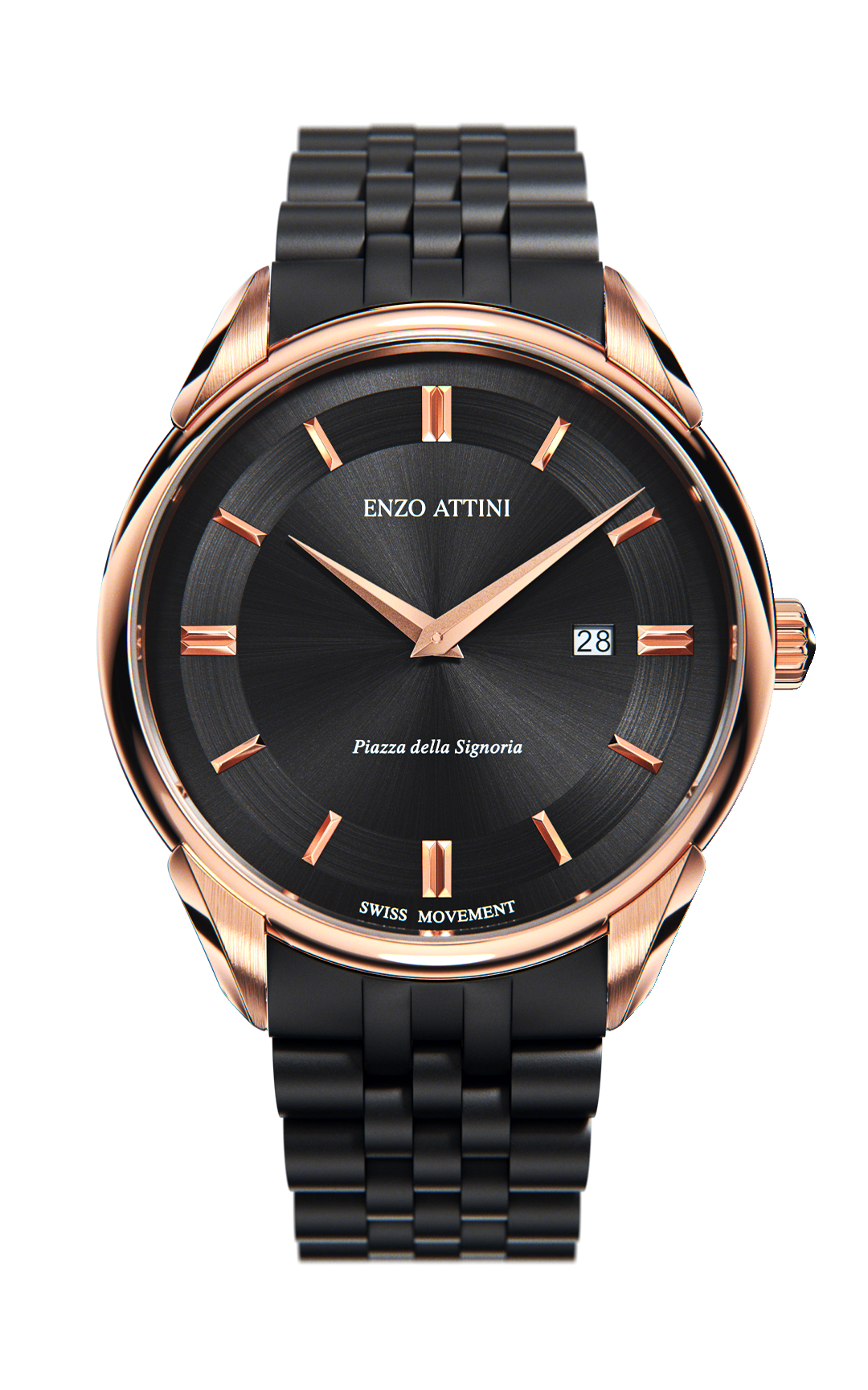 Piazza della Signoria / President Bracelet, Black Color, Swiss Movement - Enzo Attini