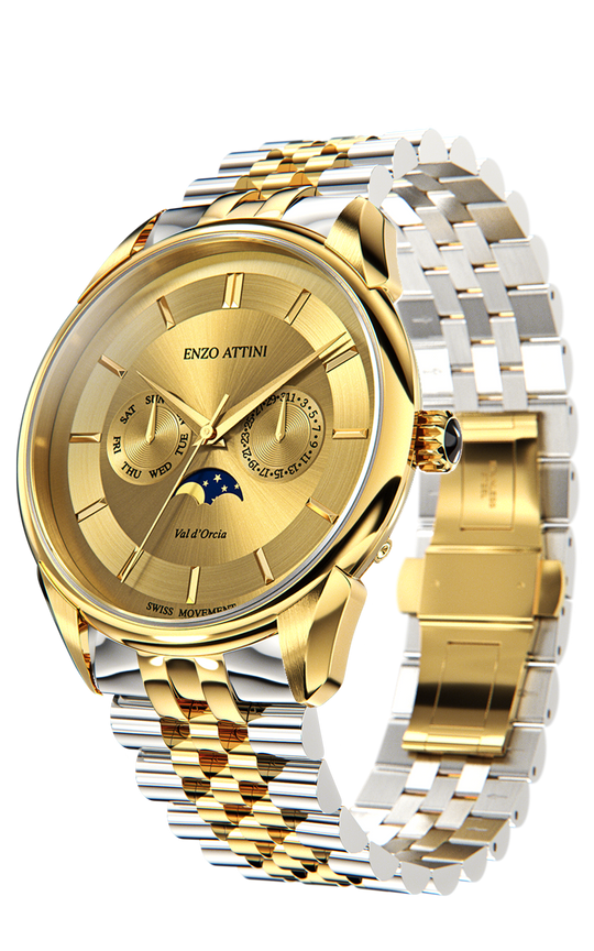 New Val d'Orcia / President Bracelet, Silver & Gold Color, Swiss Movement